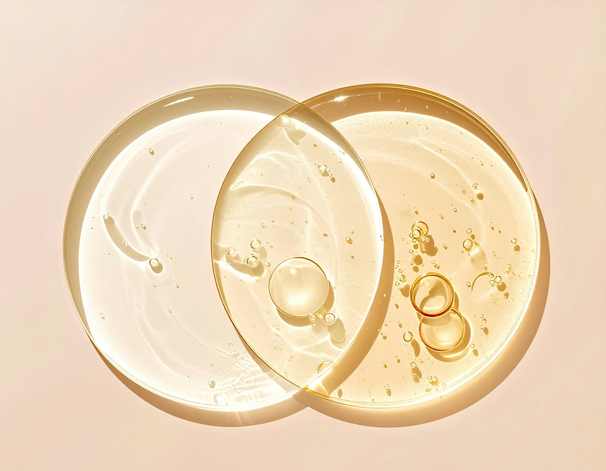 Two viscous liquids overlap on a neutral background
